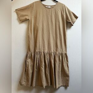 DIFFERENT Linen Cotton Drop Waist Stylish Tan Dress One Size